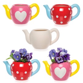 Baker Ross AV983 Ross Ceramic Flower Pots "Teapot" for Children to Design, Paint and Decorate - Creative Craft Set for Children/Adults (2 Pieces), 9 cm x 16 cm, Ceramic