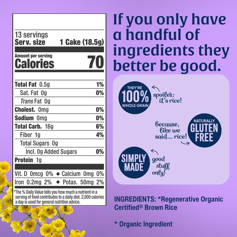 Lundberg Organic Brown Rice Cakes, Salt-Free, Gluten-Free, Vegan, Healthy Snacks,