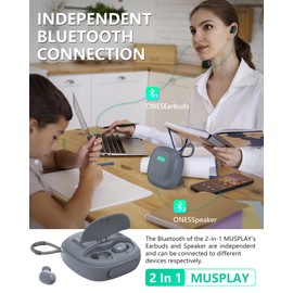 ONES MusPlay Wireless Speaker with Earbuds 2-in-1, Hi-Res Audio, Smart [ Bluetooth/AUX / MP3 ] [ Game/Music Mode ] [ 24 Hrs Speaker / 60 Hrs Earbud Ultra-Long Playback ] Portable Compact