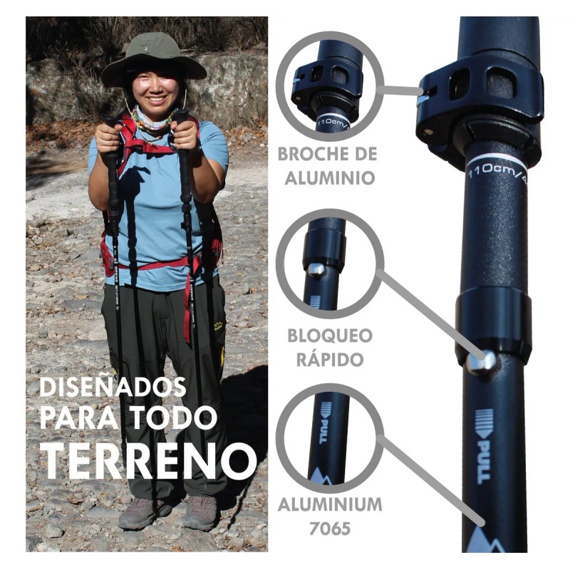 Baston De Senderismo Ajustable 105-125cm Plegable Antishock Color Negro