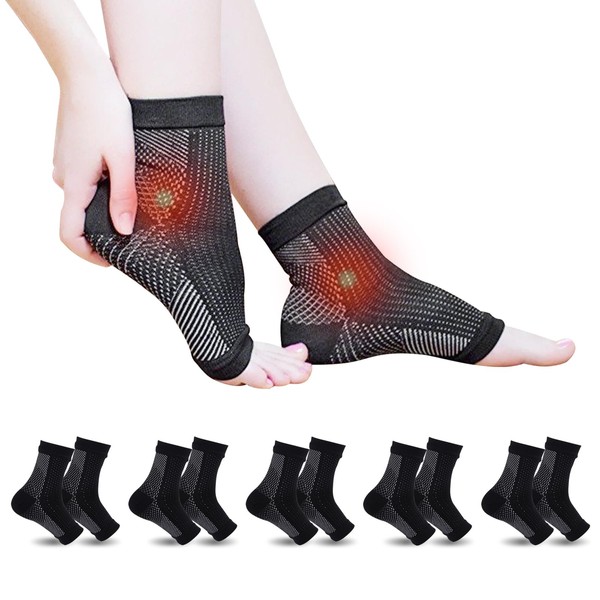 5 Pairs Compression Socks for Women Men- Neuropathy Socks Plantar Fasciitis Socks Medical Ankle Support Brace Socks Breathable Anti-Slip Soothe Foot Support Brace for Pain Relief(Black,S/M)