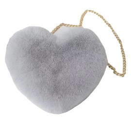 Heart Shaped Faux Fur Purse Fluffy Crossbody Bag Handbag Small Chain Shoulder Bag Phone Bag Cute Clutch Bag Evening Bag Party Bag Zipper Closure Shoulder Strap Tote Bag Christmas Gifts for Women Girls