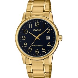 Reloj Casio Mtpv002 G1b Hombre Dorado Negro Fechador Full Correa MTP-V002G-1B