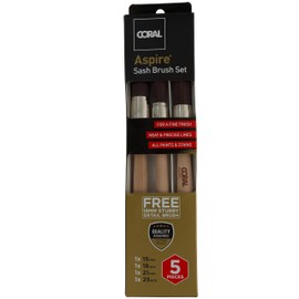 Coral 33719 Aspire 5 Piece Round Sash Paint Brush Set Professional Firm Pointed for Fast Accurate Cutting-in Ultra-Smooth Finish with Trade Emulsion or Gloss FSC Wood 15, 18, 21, 25, 18MM Stubby