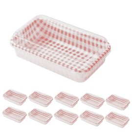 10枚入 デリカフードケース 使い捨てフードパック デリバリー テイクアウト ランチ 弁当箱 ピクニック/遠足本体・蓋セット(長方形,ピンク)
