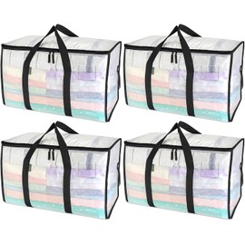 BALEINE 4-Pack Oversized Moving Bags with Reinforced Handles, Heavy-Duty Storage Tote for Clothes, Moving Supplies (Clear, 4-Pack)