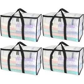 BALEINE 4-Pack Oversized Moving Bags with Reinforced Handles, Heavy-Duty Storage Tote for Clothes, Moving Supplies (Clear, 4-Pack)