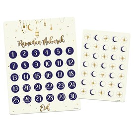 Folat 24898 Decoration Countdown Calendar Mubarak Eid Decoration Star Moon Accessories Ramadan, Multicoloured