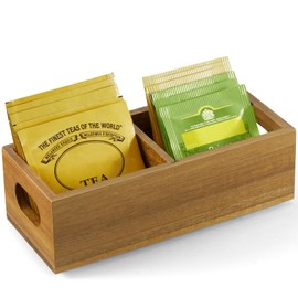 YCXNBHH Tea Bag Organizer, Acacia Wood Tea Bag Holder, Extra Wide Compartments for Tea Bags, 2 Slots Tea Caddy, Tea Organizers Storage for Countertop & Drawer Storage