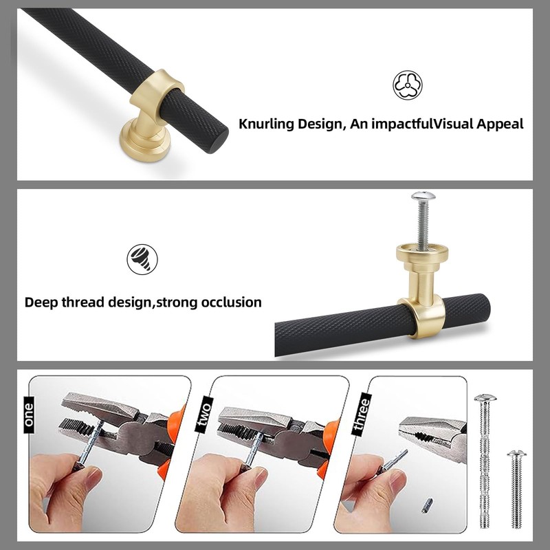 KOMOTIA 10 Pack Cabinet knurled Knobs Matte Black and Polished