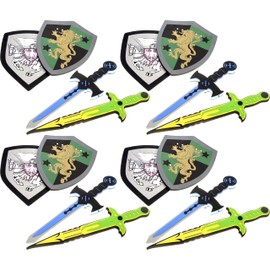 PowerTRC Sword and Shield Play Set | Unique Sword and Shield Design | Foam Weapons | Pretend Play Weapons | Kids Play Knights | White Eagle and Golden Lion Shield (8 Packs)