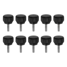 sourcing map 10pcs Knurled Clamping Knobs Thumb Screws M3 x 10mm Metric Male Thread 13mm Matte Plastic Head 304 Stainless Steel Stud Hand Threaded Knob Thumbscrew Handle, Black