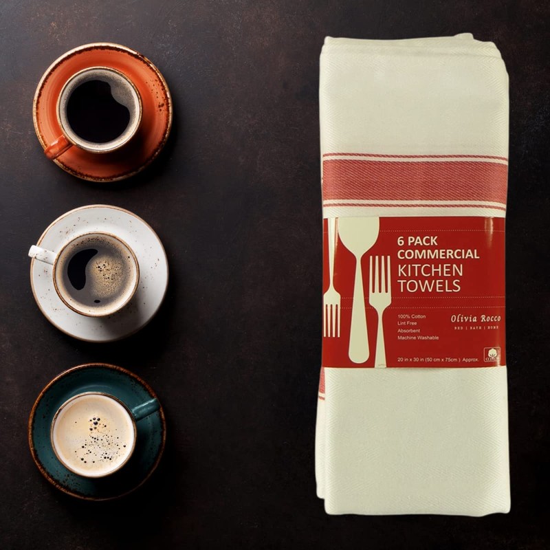 Pack of 6 Kitchen Tea Towels Large 100% Cotton Commercial