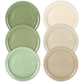 Whaline 60Pcs Nude Sage Green Paper Plates 9 Inch Gradient Color Round Plates White Brown Green Disposable Plates for Wedding Baby Shower Tableware Supplies