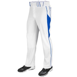 CHAMPRO Triple Crown OB2 Open-Bottom Loose Fit Baseball Pants with Adjustable Inseam and Reinforced Sliding Areas, White,Royal, X-Large