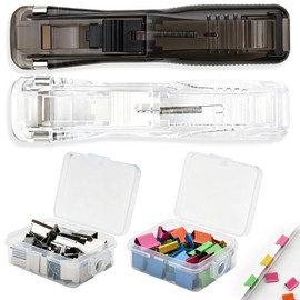 2 PCS Portable Binder Clip Stapler with 100 PCS Reusable Clips - Mini Push Clamp Dispenser - Push Stapler Clam Clip Dispenser Clamp for Fixing Documents, Office, School, Hospital