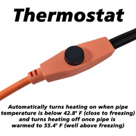 6 Foot Pipe Heating Cable, Turns On and Off Automatically Using Built-in Thermostat, Protects Pipes from Freezing, 120V, 42W - by EX ELECTRONIX EXPRESS