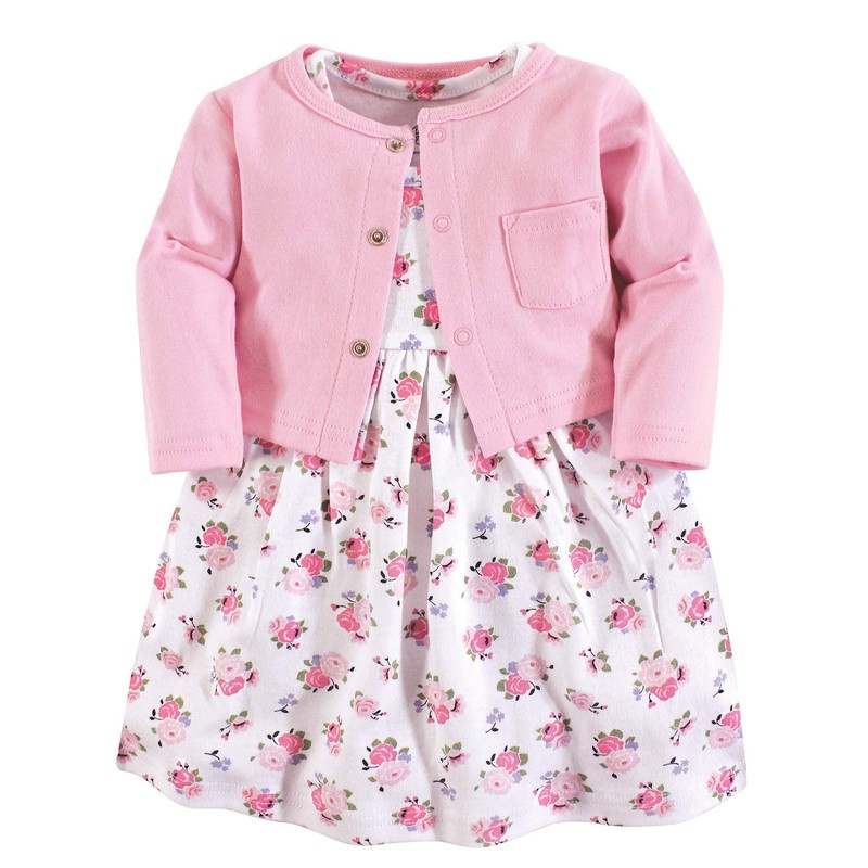 Luvable Friends baby girls and Cardigan Casual Dress, Pink Floral,