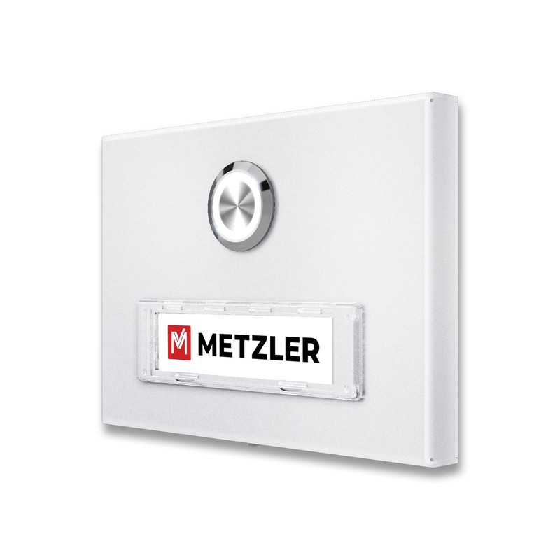 Metzler Doorbell in White, Interchangeable Name Plate, Powder-Coated in RAL
