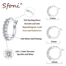 Sfoni Silver Hoops Earrings for Women - Hypoallergenic Sterling Silver Hoops Small Hoop Earrings Huggie Hoop Earrings Jewellery Christmas Birthday Gift for Lady Girls, 15mm/White Gold
