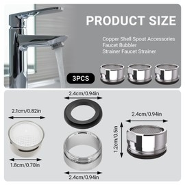 3 PCS Tap Filter Replacement Insert Spout Tap Aerator 24mm Male Brass Spout Threaded with Gasket Water Saver Spout Filter Mesh Tap Faucet Aerator