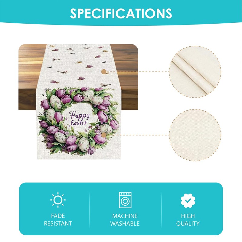 Easter Table Runner 72 Inch, Happy Easter Egg Basket Linen