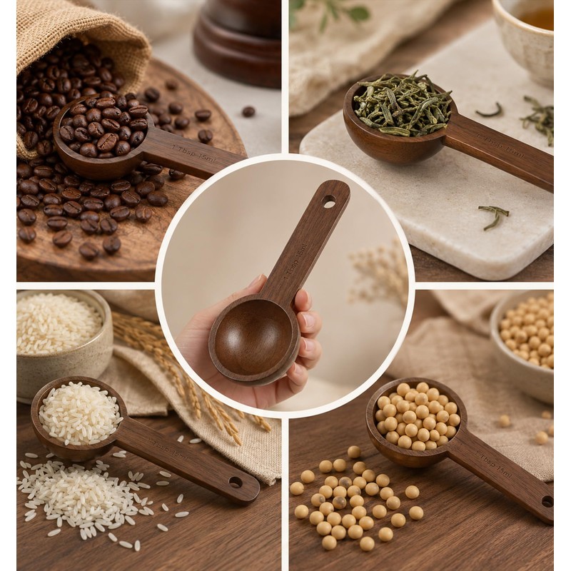 2 PCS Coffee Scoop, Natural Wooden Tablespoon Measuring Spoon (15ml)