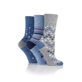 Gentle Grip SOCKSHOP Ladies Soft Top Patterned and Striped Soft Breathable Bamboo Socks in a Multipack of 3 Denim 4-8 SOLRM