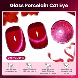 Beetles Red Cat Eye Gel Nail Polish - 15ML Cherry Red Glass Cat Eye Magnetic Glitter Gel Polish with Pink Powder Sheer Gel Soak Off UV Cherry Shimmer Collection Nail Art Design Manicure Gift for Women