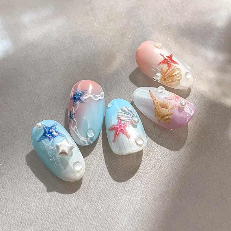 WENYUEN Nautical Nail Stickers Starfish, Seashells, Wave Pattern, Clear Film