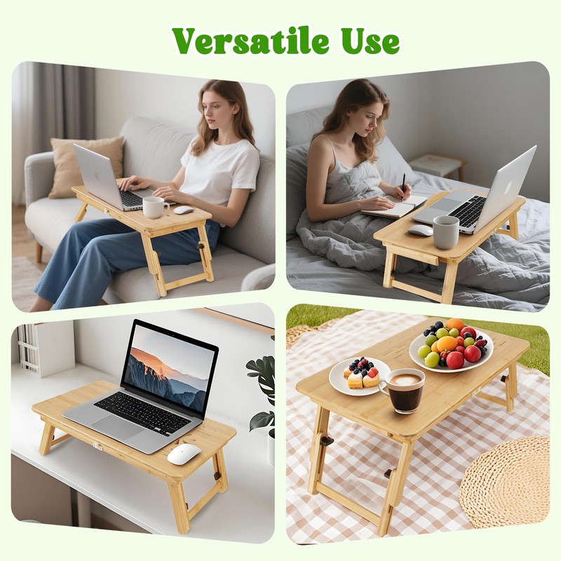 Bamboo Laptop Desk, Adjustable Foldable Bed Tray Table for Bed,
