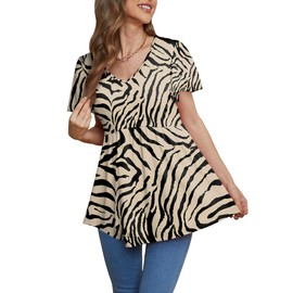 Boho Clothes for Women Elegant Tops for Women Tunic Tops Short Sleeve Shirts Wavy Black XL