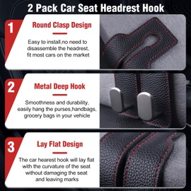 GOLD DEER 2Pcs Car Hooks for Headrest Car Purse Hook Car Seat Back Storage Hook for Purses and Bags