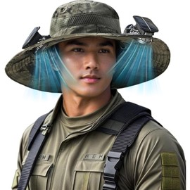 Solar Fan Hat Wide Brim Solar Fan Hat Outdoor Sun Hats for Men Women Fishing Hat with Removable & USB Charging Fan Army Green
