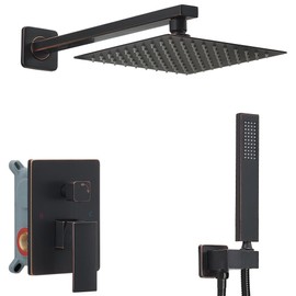 Heable Oil Rubbed Bronze Shower System Bathroom Luxury Rain Mixer Shower Combo Set Wall Mounted Rainfall Shower Head System Shower Faucet Rough-in Valve Body and Trim Kit