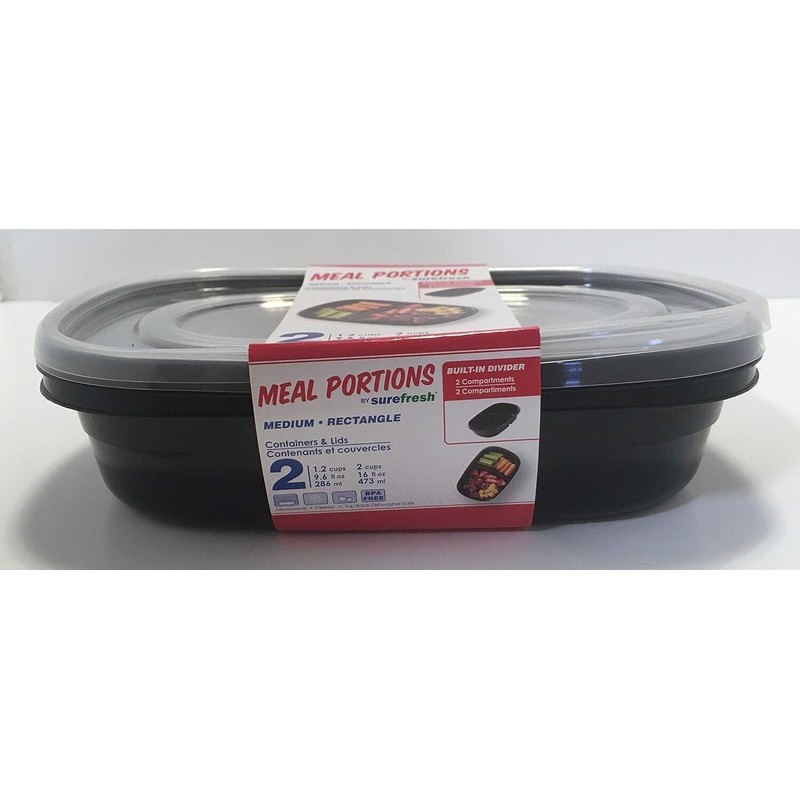 SureFresh Meal Portions Container with Lid, 2-Compartment Food Storage (2-Pack)