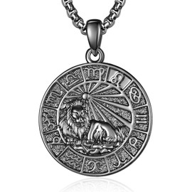 ADMETUS 12 Zodiac Sign Necklaces, 925 Silver Zodiac Sign Pendant Jewellery Round Zodiac Sign Constellation Chain Gifts for Men with 2.5 mm 22 Inches + 2 Inch Rolo Chains, Sterling Silver, No Gemstone