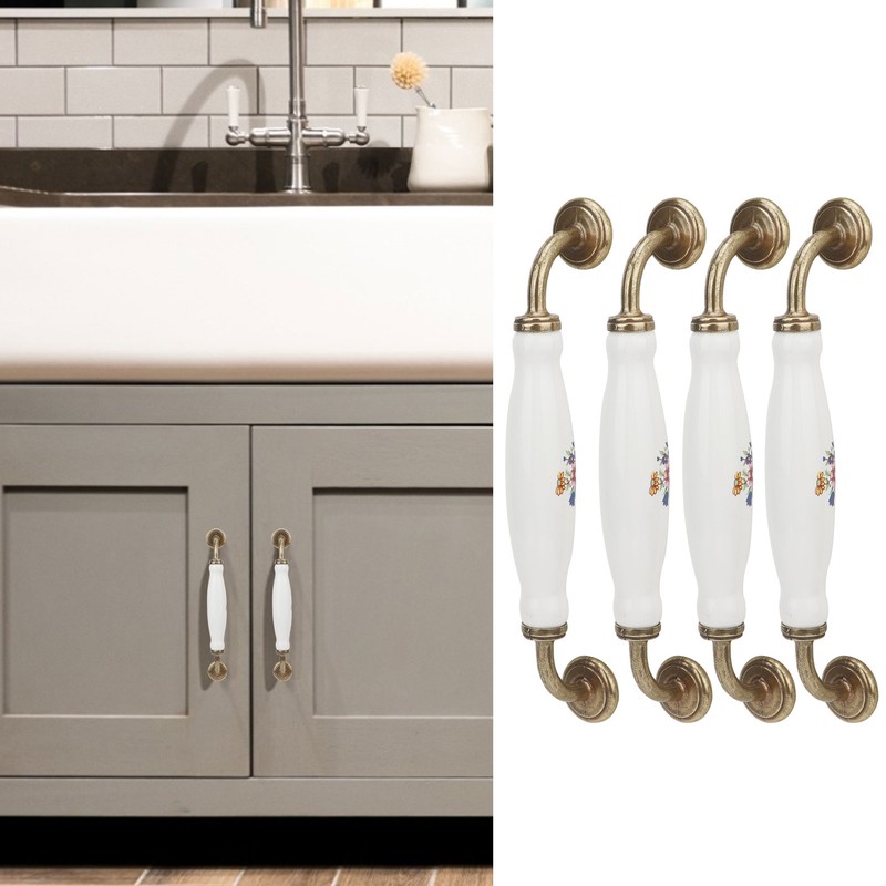 4 Sets Ceramic Handle European Style 160mm Hole Distance Cabinet