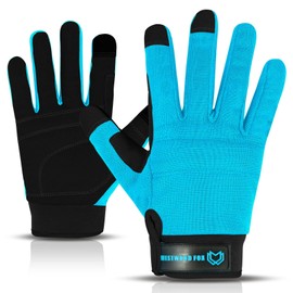 WESTWOOD FOX Safety Work Gloves Heavy Duty Gardening Gloves for Men Thorn Proof Padded Palm Protection Touch Screen Breathable Builder Mechanic Working Multi-Functional (Cyan, Large)