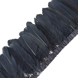 Natural Goose Feather Fringe Trim Satin Ribbon Feathers Dipped Tape for Costume Party, Trims, Carnival Black