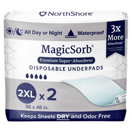 NorthShore MagicSorb, 36 x 48, 96 oz., Super-Absorbent Extra Long Underpads, 2XL, Trial Pack/2