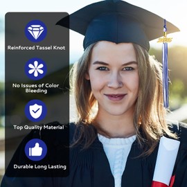 2025 Tassel Graduation, Tassel Charms for Graduation Cap Decorations, Blue and White Grad Tassels Memorial Grad Cords Class of 2025 Senior College High School Graduate Hat Ceremonies Accessories