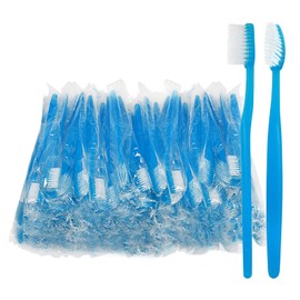 Blue Handle Toothbrushes Individually Wrapped, Multipack Disposable Toothbrushes for Hotel, Travel (100)