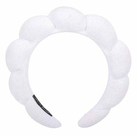 DDSHUN Makeup Headband Puffy Facial Makeup Hair Wrap Sponge Hair Accessories Washing Face Headbands Soft Spa Headband for Washing Face Shower Skin Care for Girls and Women - White