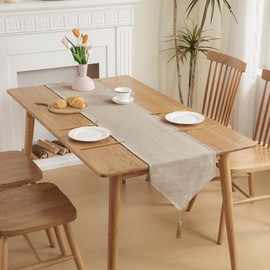 WAITER TREE Burlap Linen Style Table Runner with Tassels Rustic Farmhouse Dresser Scarf for Dining Table Banquet Party Home Decor (Beige, 35 x 300cm)