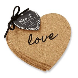 Kate Aspen Heart Cork Coaster (4 Sets of 4, 16 Coasters) Perfect Table Décor or Party Favors for Weddings, Baby Showers, Bridal Showers or Birthday