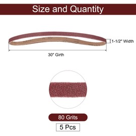 QUARKZMAN 5 Stück 1-1/2" x 30" Schleifbänder 80 Körnungen Aluminiumoxid Schleifband Schleifpapier Schleifpapiere für Metall Holz Schleifen Polieren, Rötlich Braun