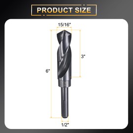 HARFINGTON 15/16" Drill Bit 1/2" Reduced Shank 3-Flat 4241 High Speed Steel Nitriding Black 118° for Soft Materials Wood Plastic Iron Copper Aluminum