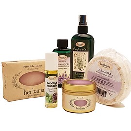 Herbaria “Lavender” Gift Collection Set with 6 all-natural items with essential oil scents. Boxed and gift-wrapped.
