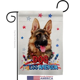 Breeze Decor Patriotic German Shepherd Garden Flag Set with Stand Animals Dog Puppy Spoiled Paw Canine Fur Pet Nature Farm Animal Creature Small Gift Yard House Banner Made in USA 13 X 18.5